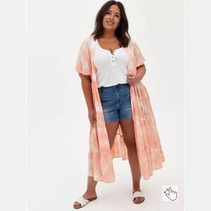 torrid Peach Tie-Dye Kimono Duster